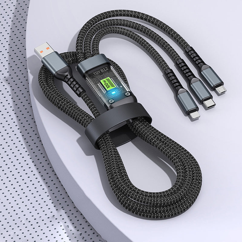 Transparent, Light-Up 3-in-1 Super Fast Charging Cable