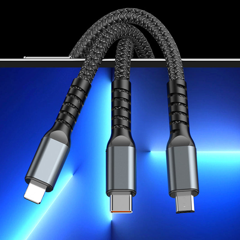 Transparent, Light-Up 3-in-1 Super Fast Charging Cable