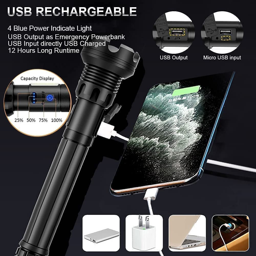 LED Rechargeable Tactical Laser Flashlight 90000 Lumens