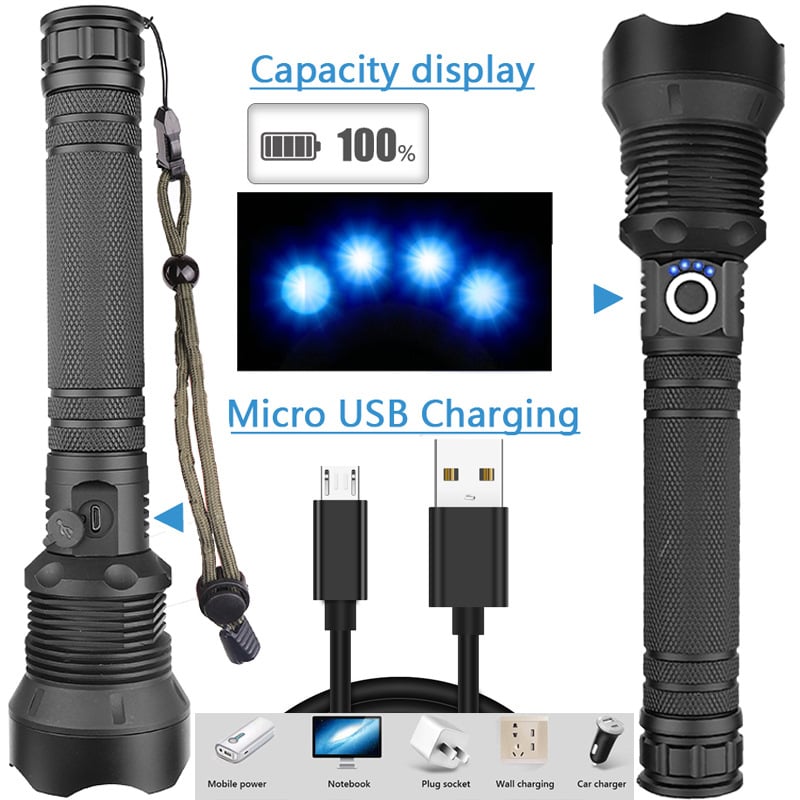 LED Rechargeable Tactical Laser Flashlight 90000 Lumens